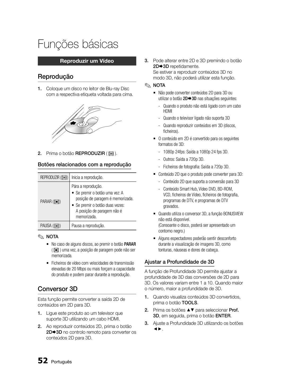 Samsung BD-D6900/ZF manual Funções básicas, Reprodução, Reproduzir um Vídeo, Botões relacionados com a reprodução 