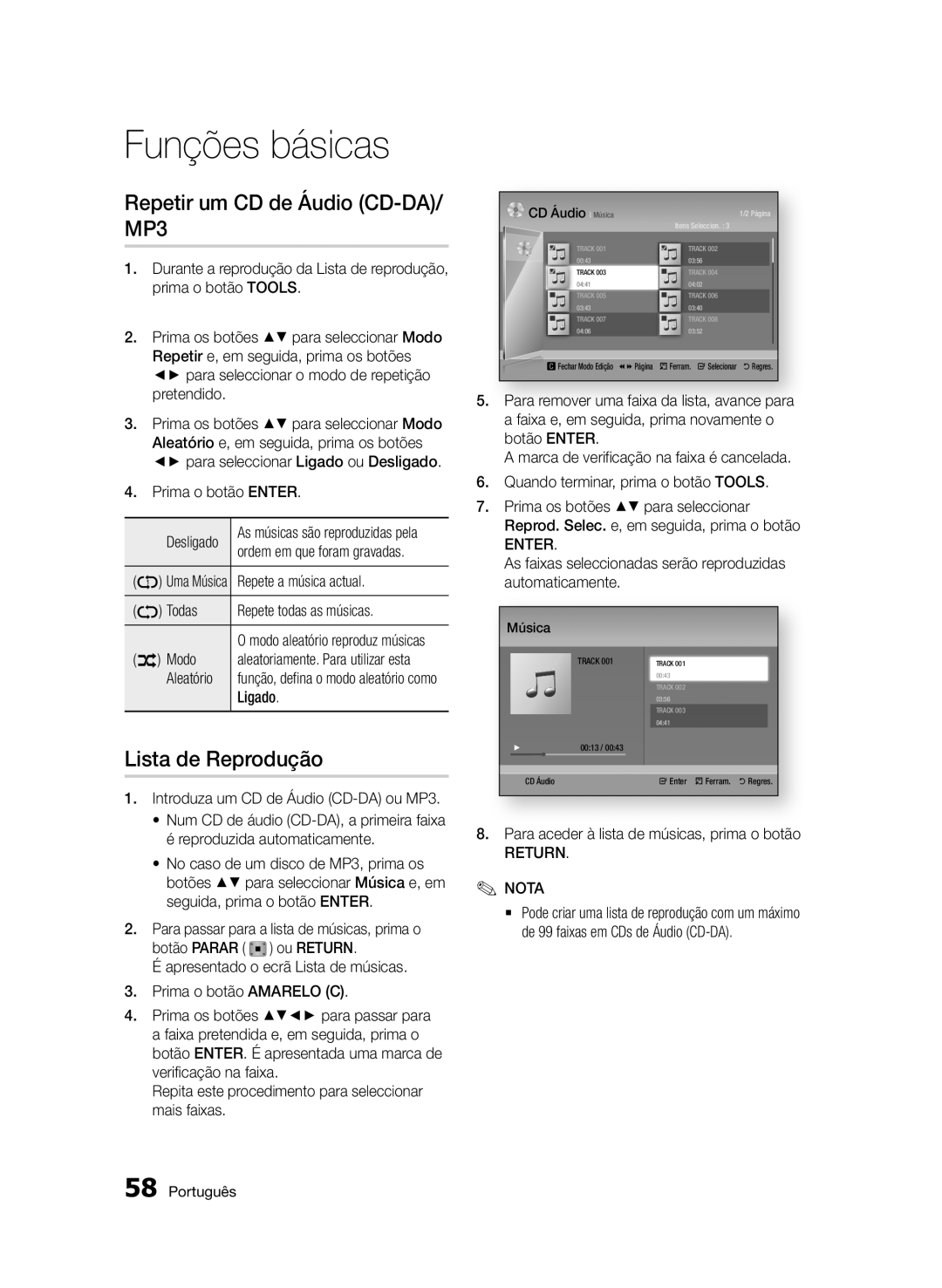 Samsung BD-D6900/ZF manual Repetir um CD de Áudio CD-DA/ MP3, Lista de Reprodução 