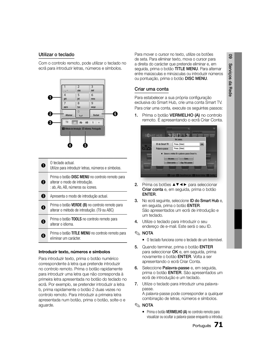 Samsung BD-D6900/ZF manual Utilizar o teclado, Criar uma conta, Alterar o modo de introdução 