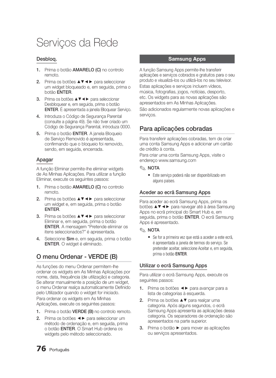 Samsung BD-D6900/ZF manual Menu Ordenar Verde B, Para aplicações cobradas 