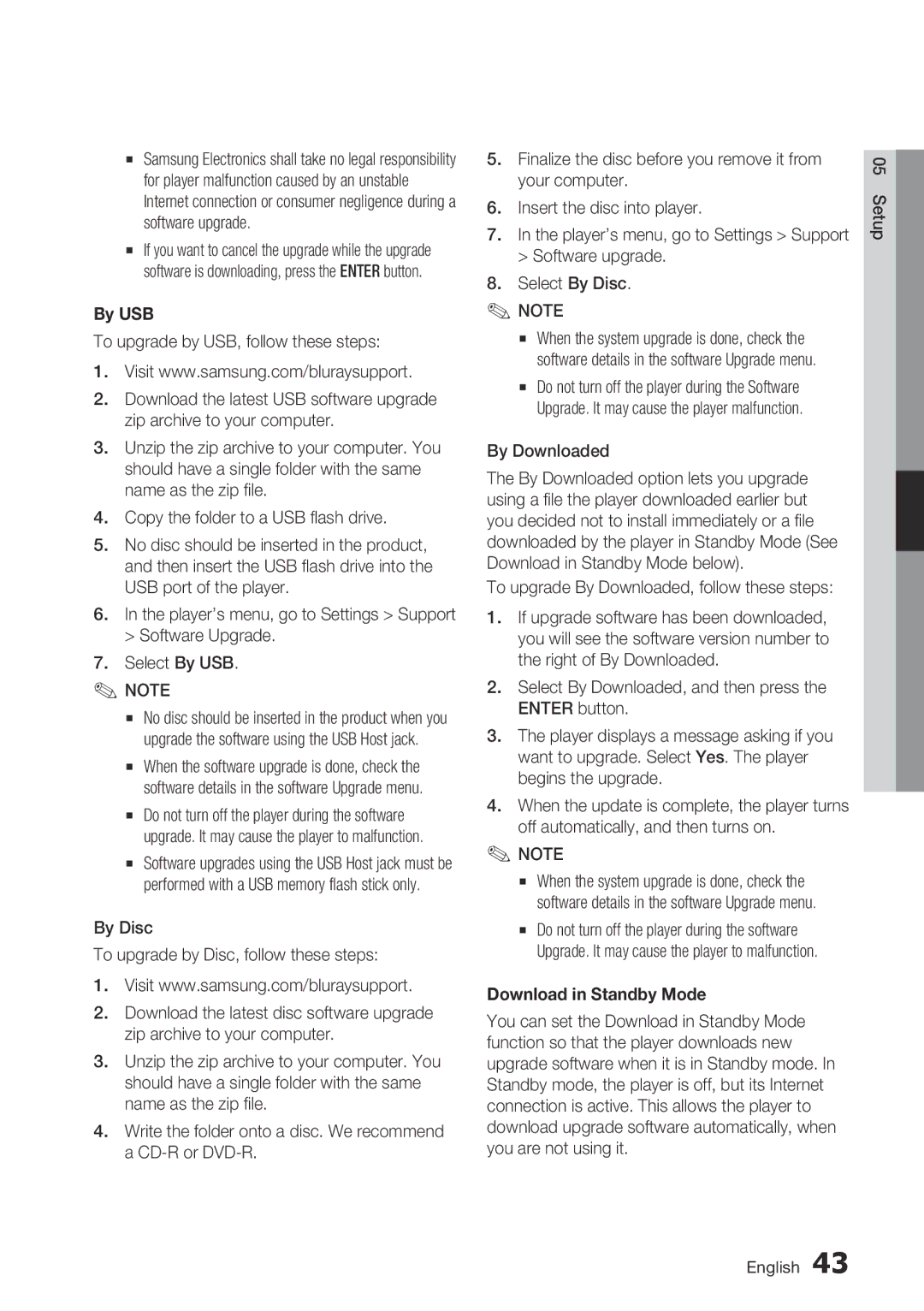 Samsung BD-D7000 user manual By USB, To upgrade By Downloaded, follow these steps, Download in Standby Mode 