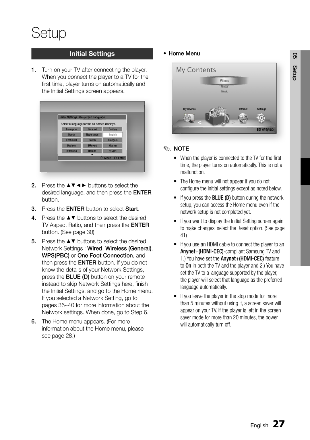 Samsung BD-D7000/EN, BD-D7000/ZF, BD-D7000/XE manual Setup, My Contents 