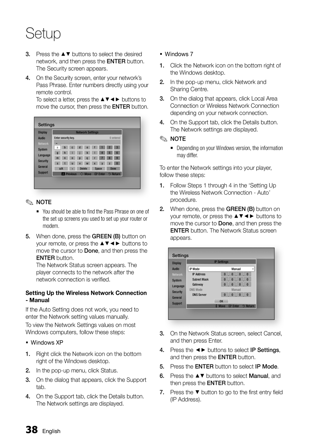 Samsung BD-D7000/XE, BD-D7000/EN, BD-D7000/ZF manual Setting Up the Wireless Network Connection Manual 