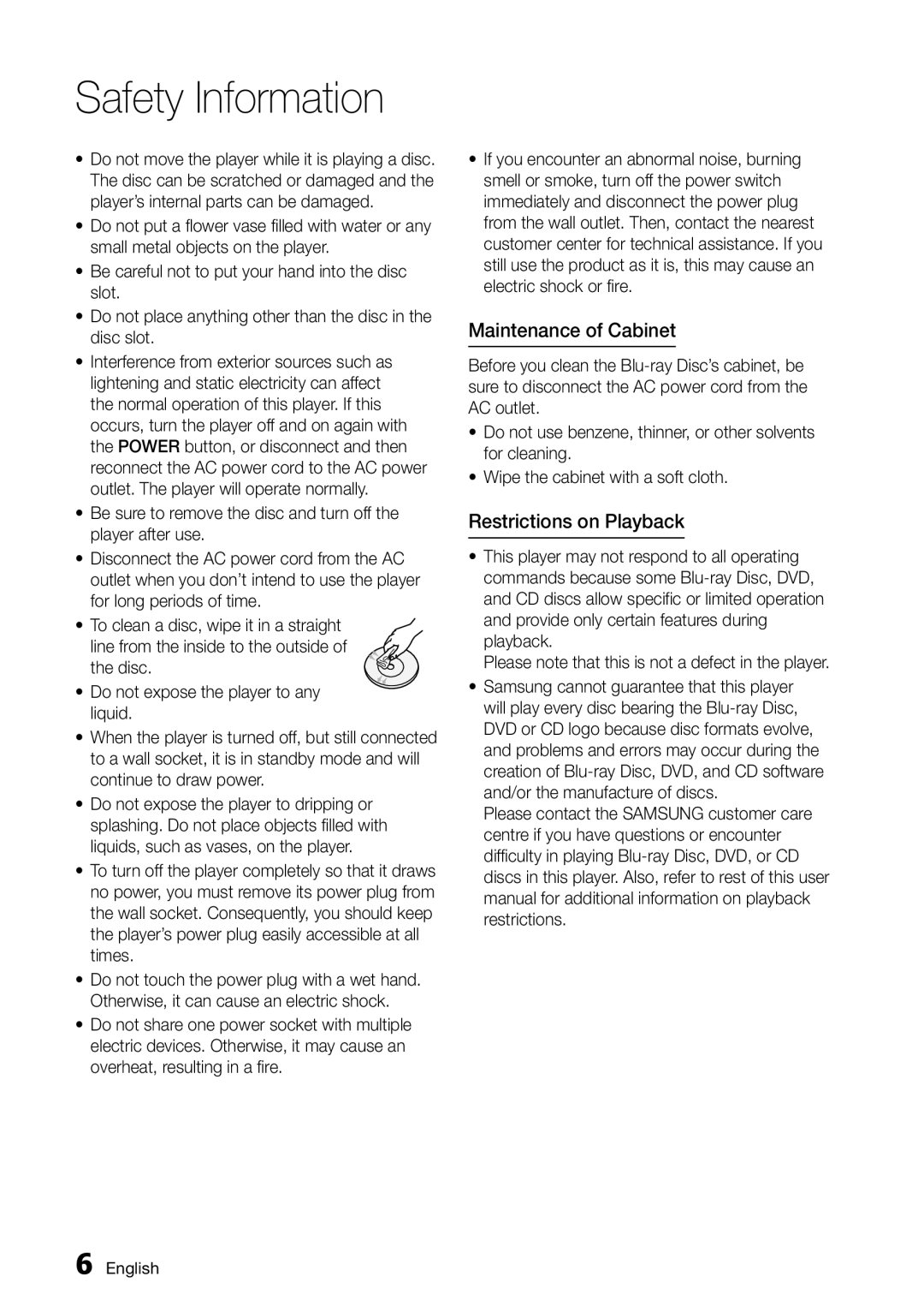 Samsung BD-D7000/EN, BD-D7000/ZF, BD-D7000/XE manual Maintenance of Cabinet, Restrictions on Playback 