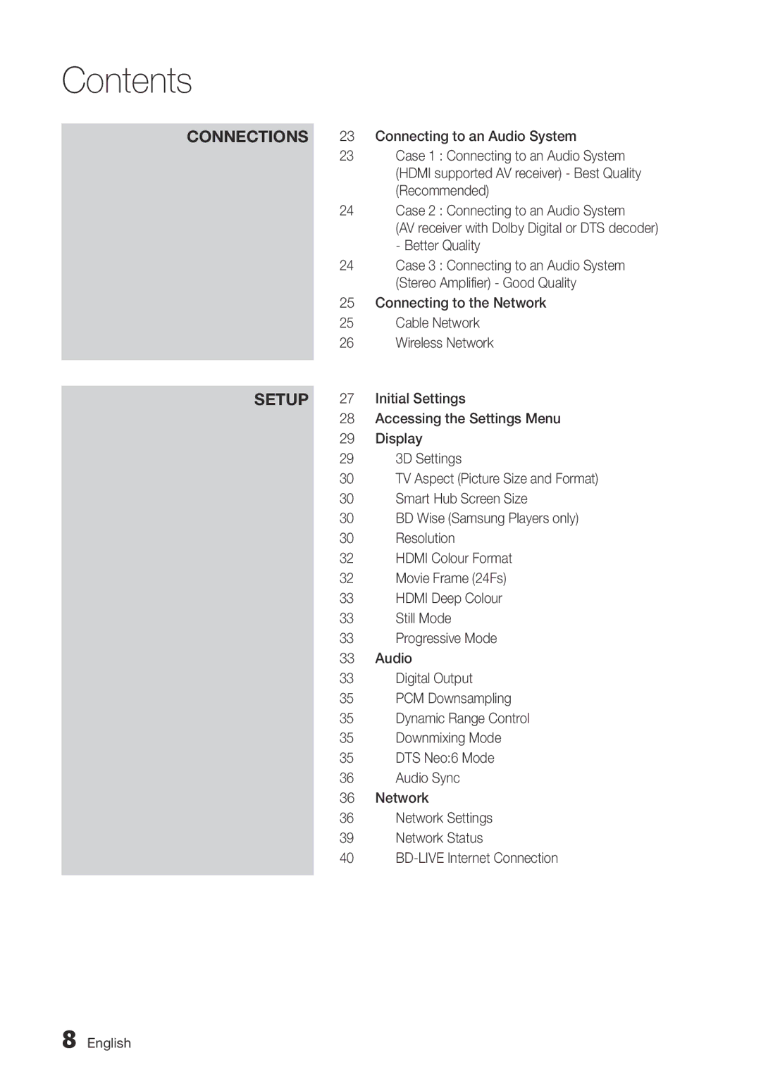 Samsung BD-D7000/XE Accessing the Settings Menu, Display, 3D Settings, Smart Hub Screen Size, Resolution, Movie Frame 24Fs 