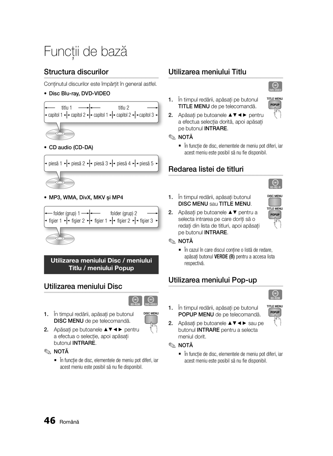 Samsung BD-D7000/EN Structura discurilor, Utilizarea meniului Disc, Utilizarea meniului Titlu, Redarea listei de titluri 