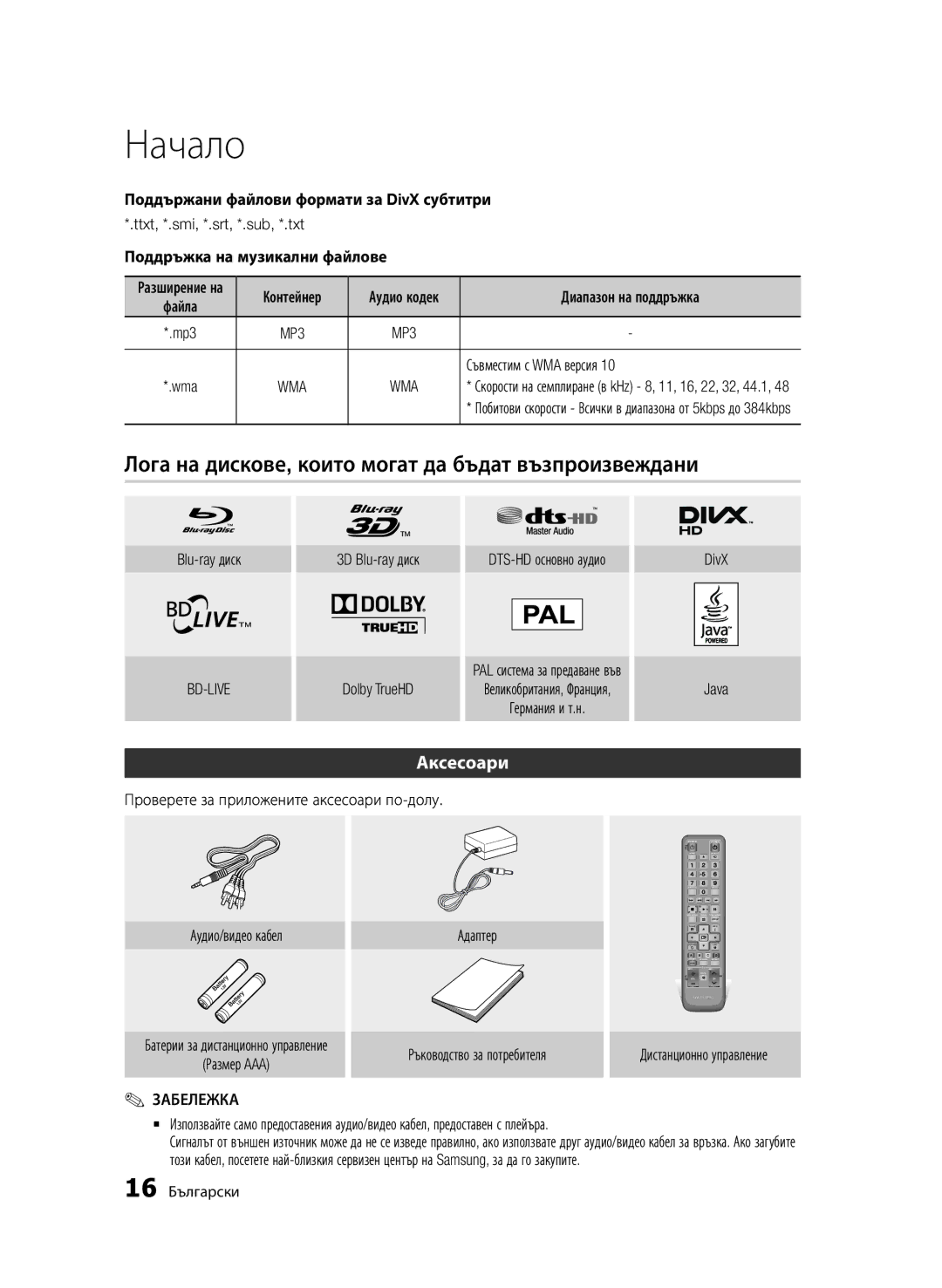 Samsung BD-D7000/EN manual Лога на дискове, които могат да бъдат възпроизвеждани, Аксесоари 