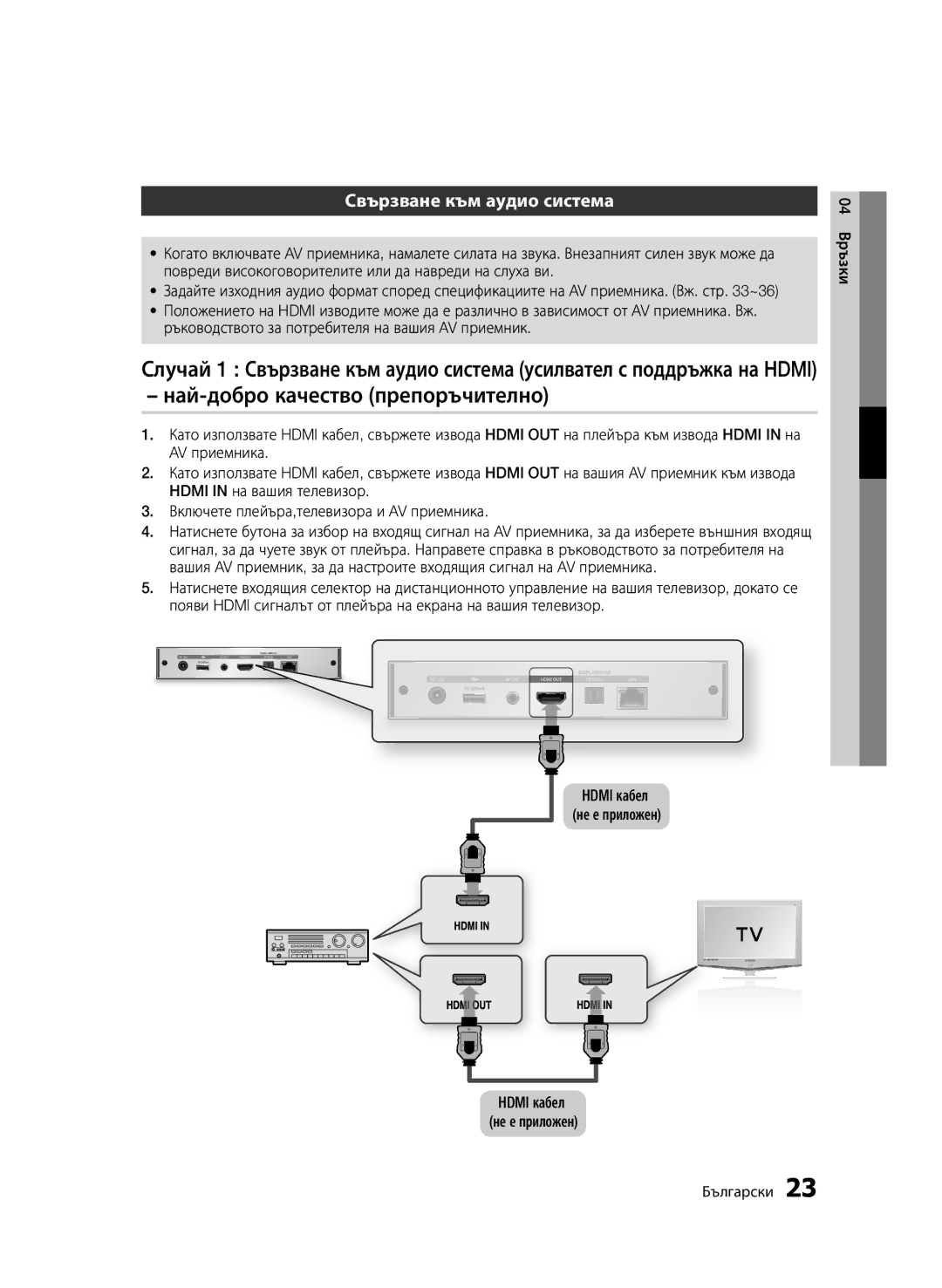 Samsung BD-D7000/EN manual Най-добро качество препоръчително, Свързване към аудио система, 04 Връзки Български 