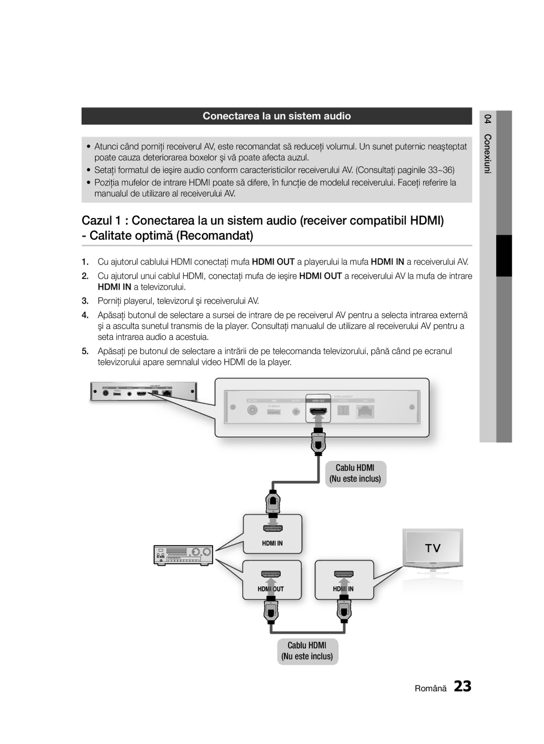 Samsung BD-D7000/EN manual Conectarea la un sistem audio, Conexiuni Română 