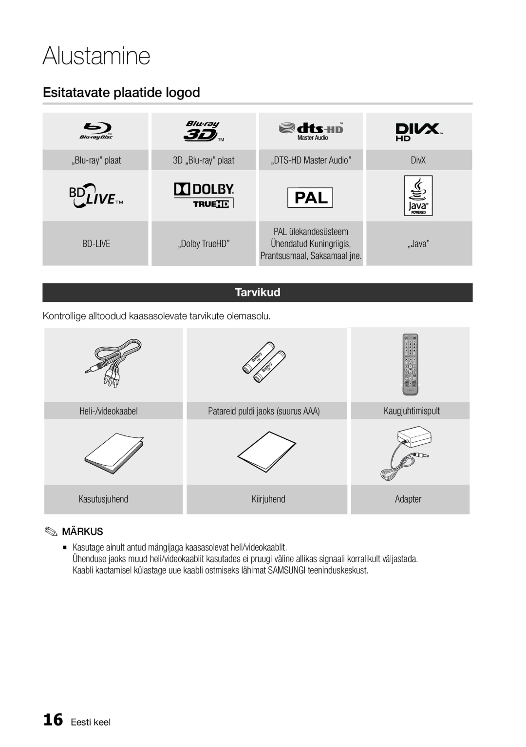 Samsung BD-D7000/EN manual Esitatavate plaatide logod, Tarvikud, „Blu-ray plaat, DivX „Java 