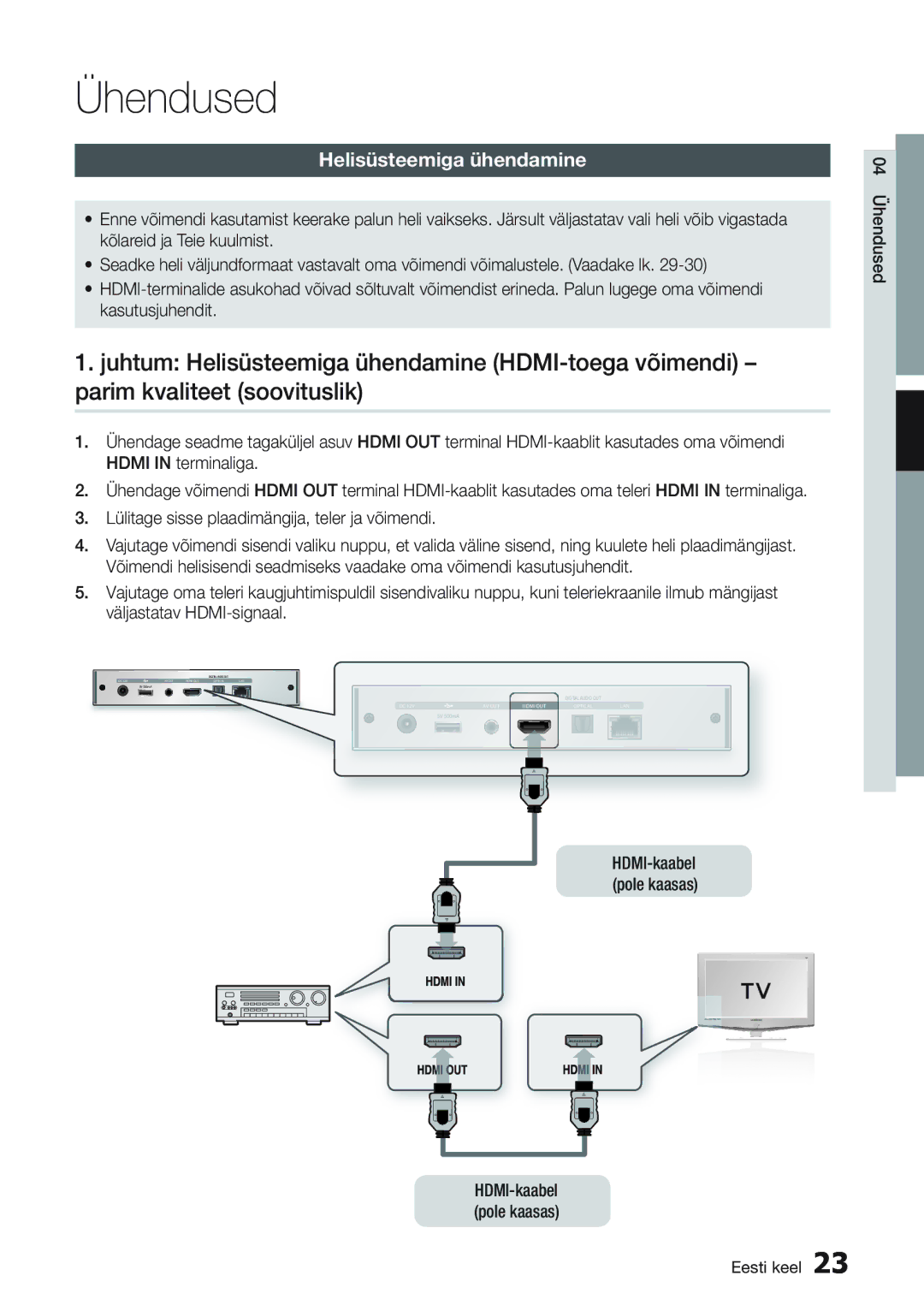 Samsung BD-D7000/EN manual Helisüsteemiga ühendamine 