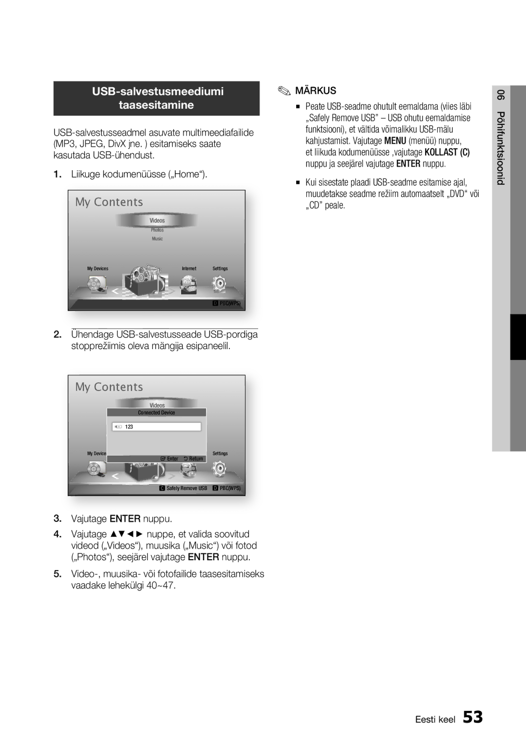 Samsung BD-D7000/EN manual USB-salvestusmeediumi Taasesitamine 