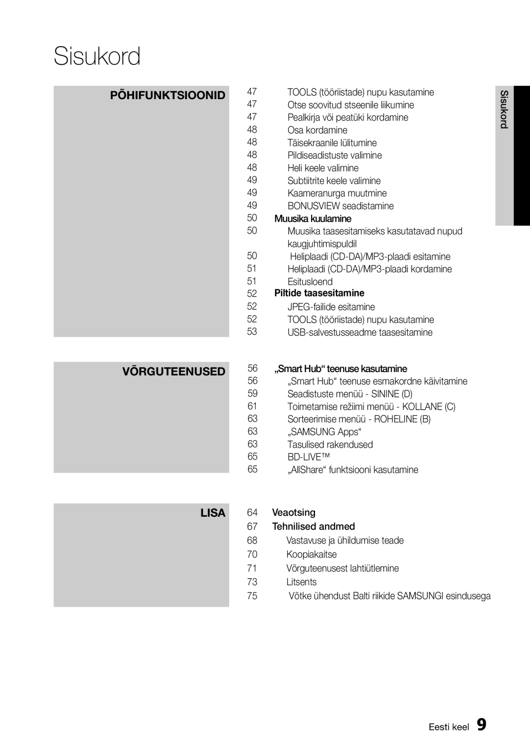 Samsung BD-D7000/EN Piltide taasesitamine, 564 „Smart Hub teenuse kasutamine, Seadistuste menüü Sinine D 6159, Bd-Live 