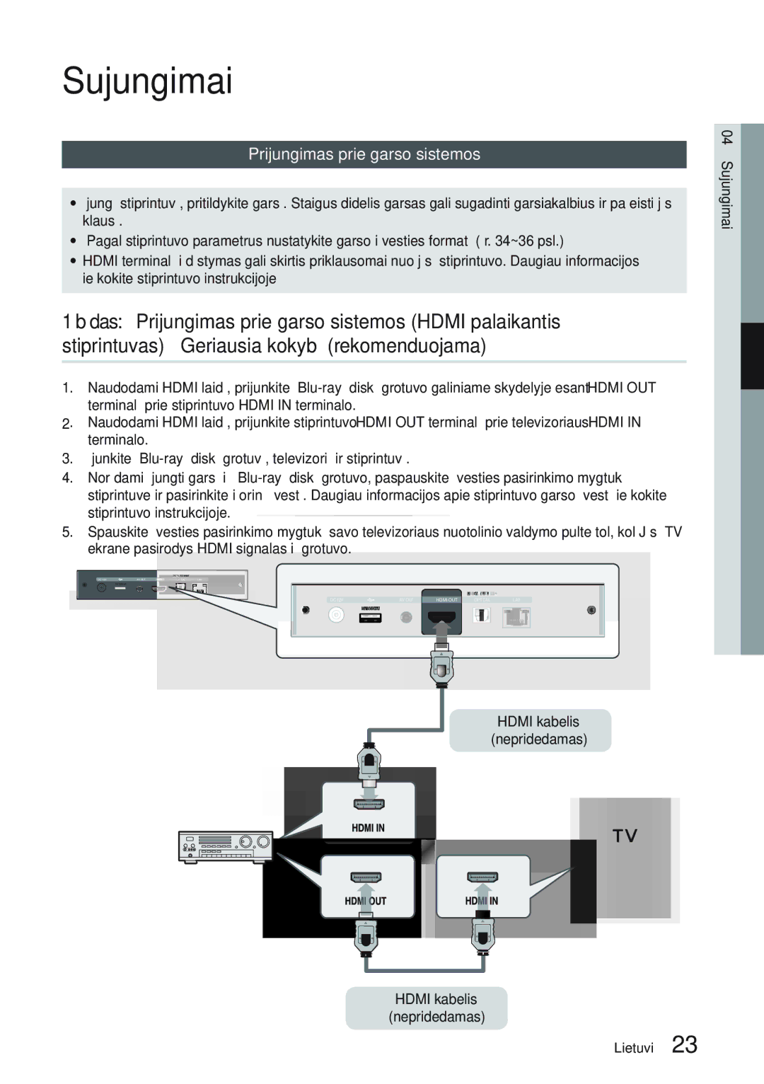 Samsung BD-D7000/EN manual Prijungimas prie garso sistemos 