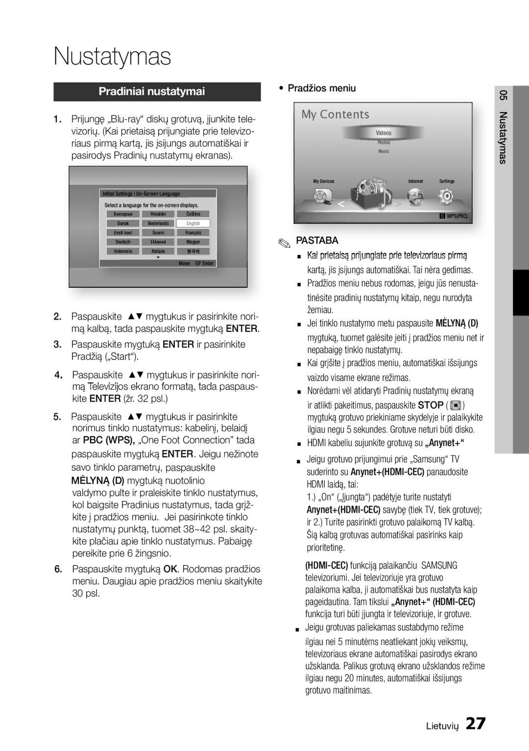 Samsung BD-D7000/EN manual Nustatymas, My Contents 