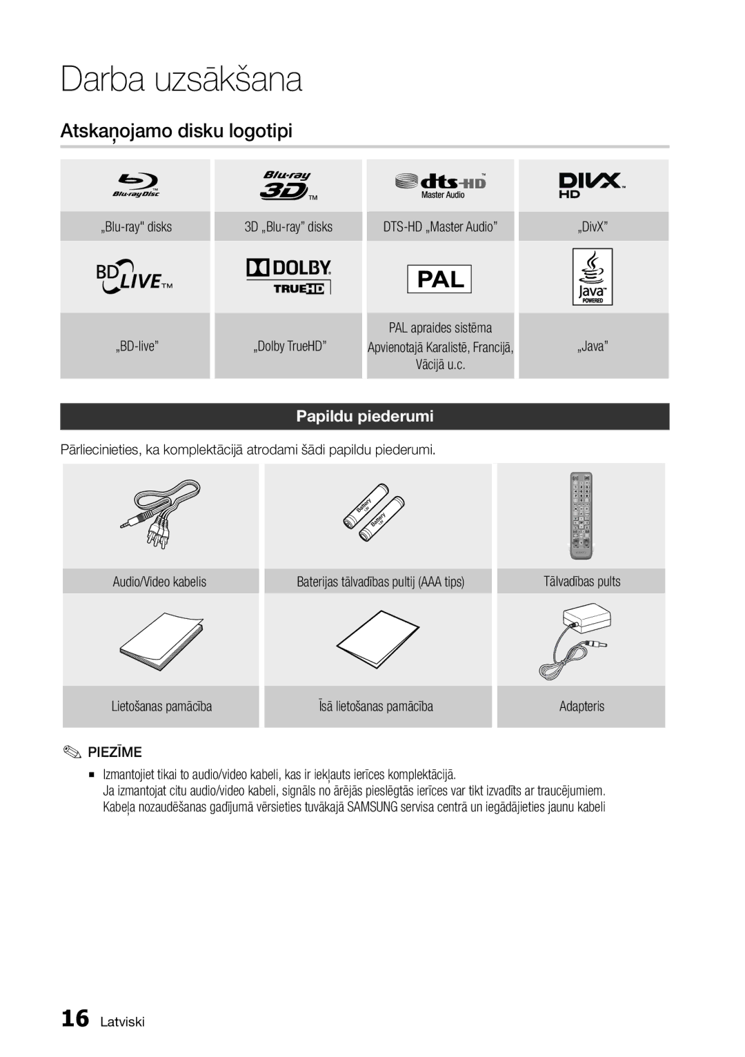 Samsung BD-D7000/EN manual Atskaņojamo disku logotipi, Papildu piederumi 