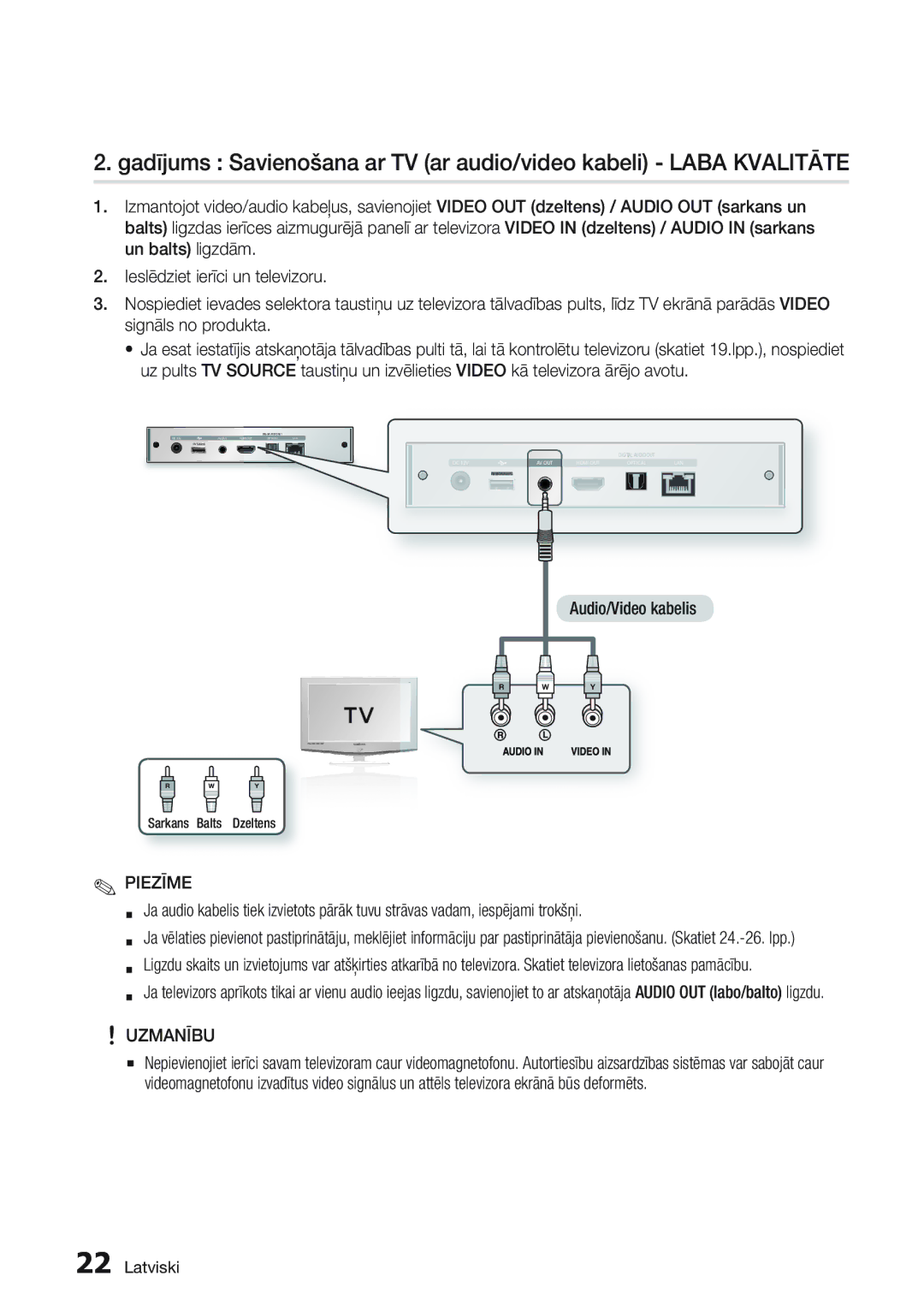 Samsung BD-D7000/EN manual Sarkans Balts Dzeltens 