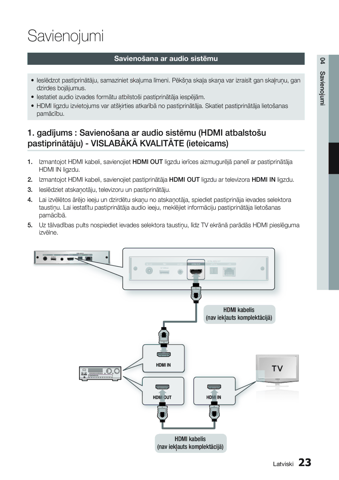 Samsung BD-D7000/EN manual Savienošana ar audio sistēmu 