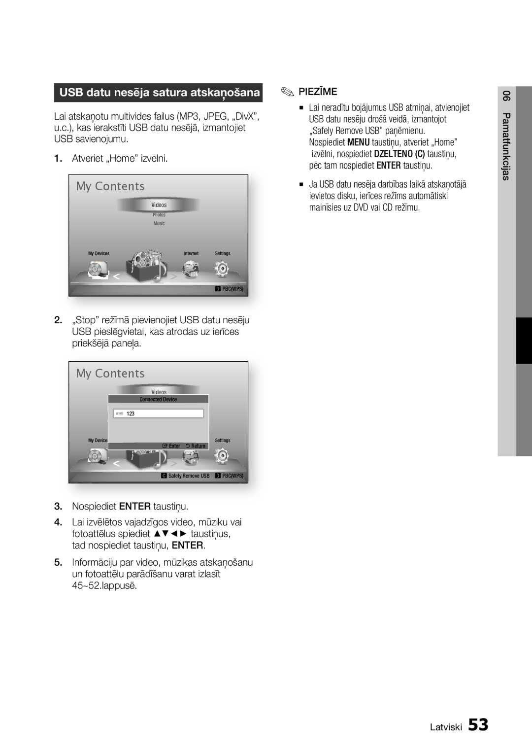 Samsung BD-D7000/EN manual USB datu nesēja satura atskaņošana 