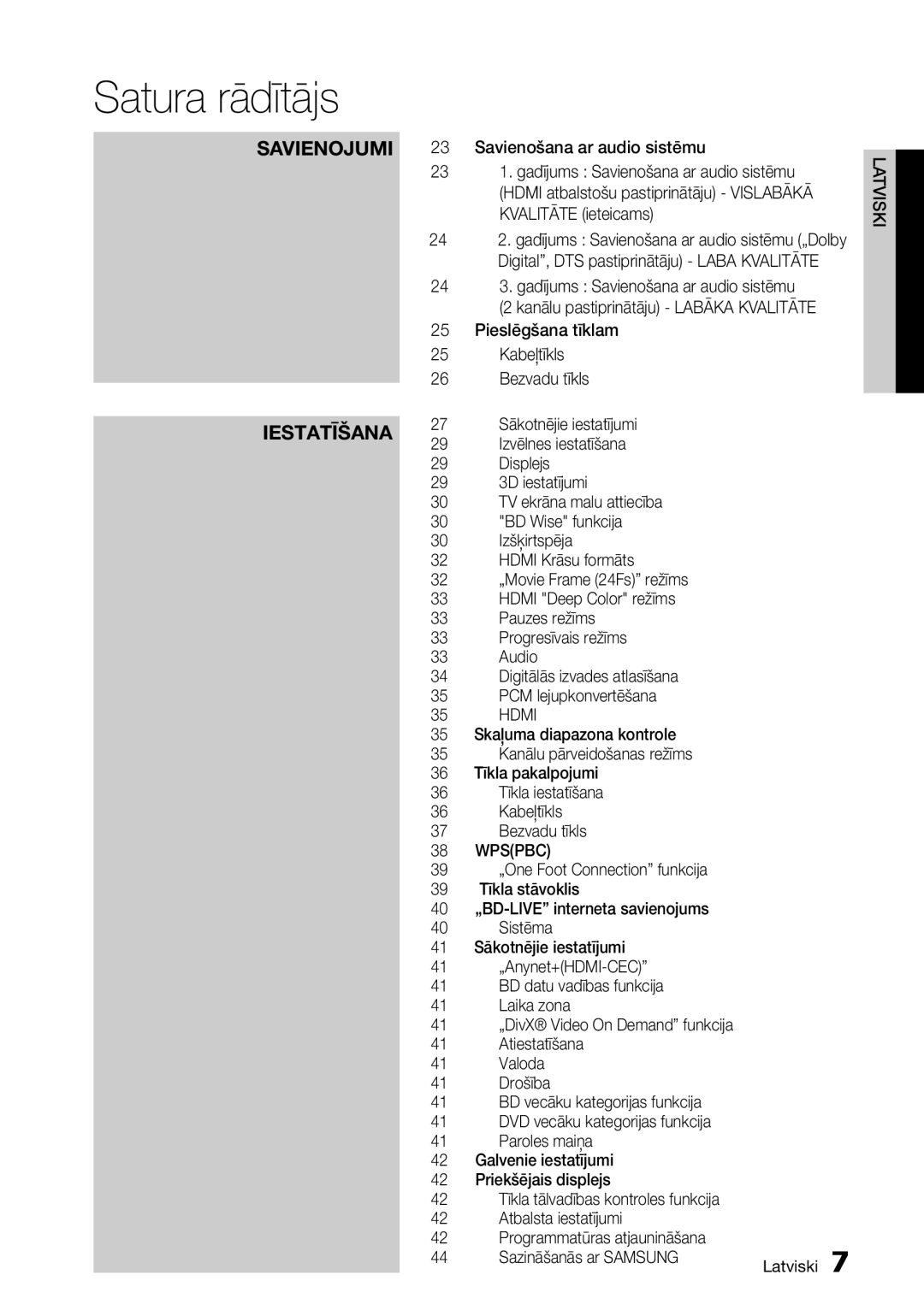 Samsung BD-D7000/EN manual 24 3. gadījums Savienošana ar audio sistēmu, Pieslēgšana tīklam Kabeļtīkls Bezvadu tīkls 