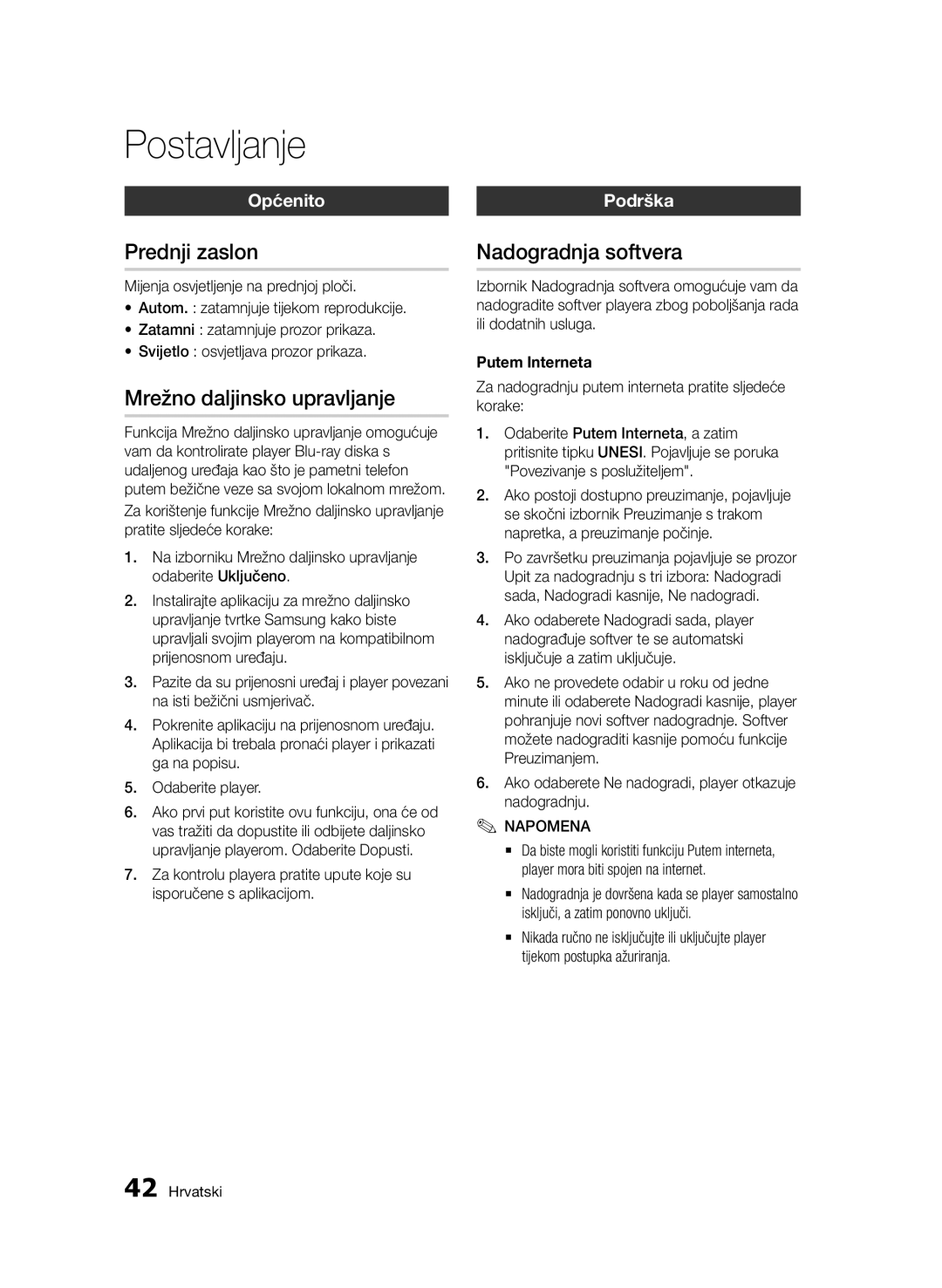 Samsung BD-D7000/EN manual Prednji zaslon, Mrežno daljinsko upravljanje, Općenito, Putem Interneta 