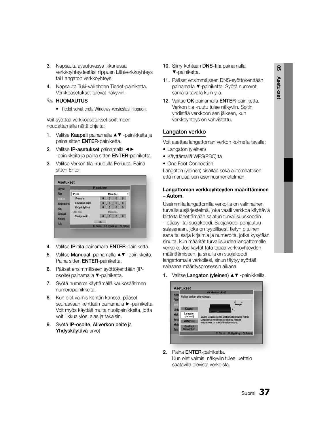 Samsung BD-D7000/XE manual Langaton verkko, Valitse IP-tila painamalla ENTER-painiketta, Autom 