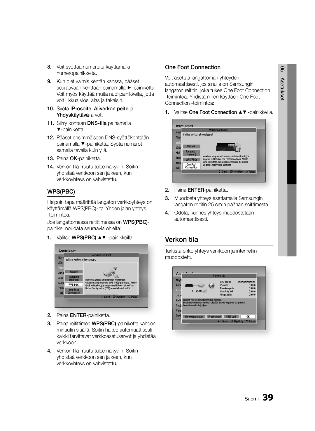 Samsung BD-D7000/XE manual Verkon tila 