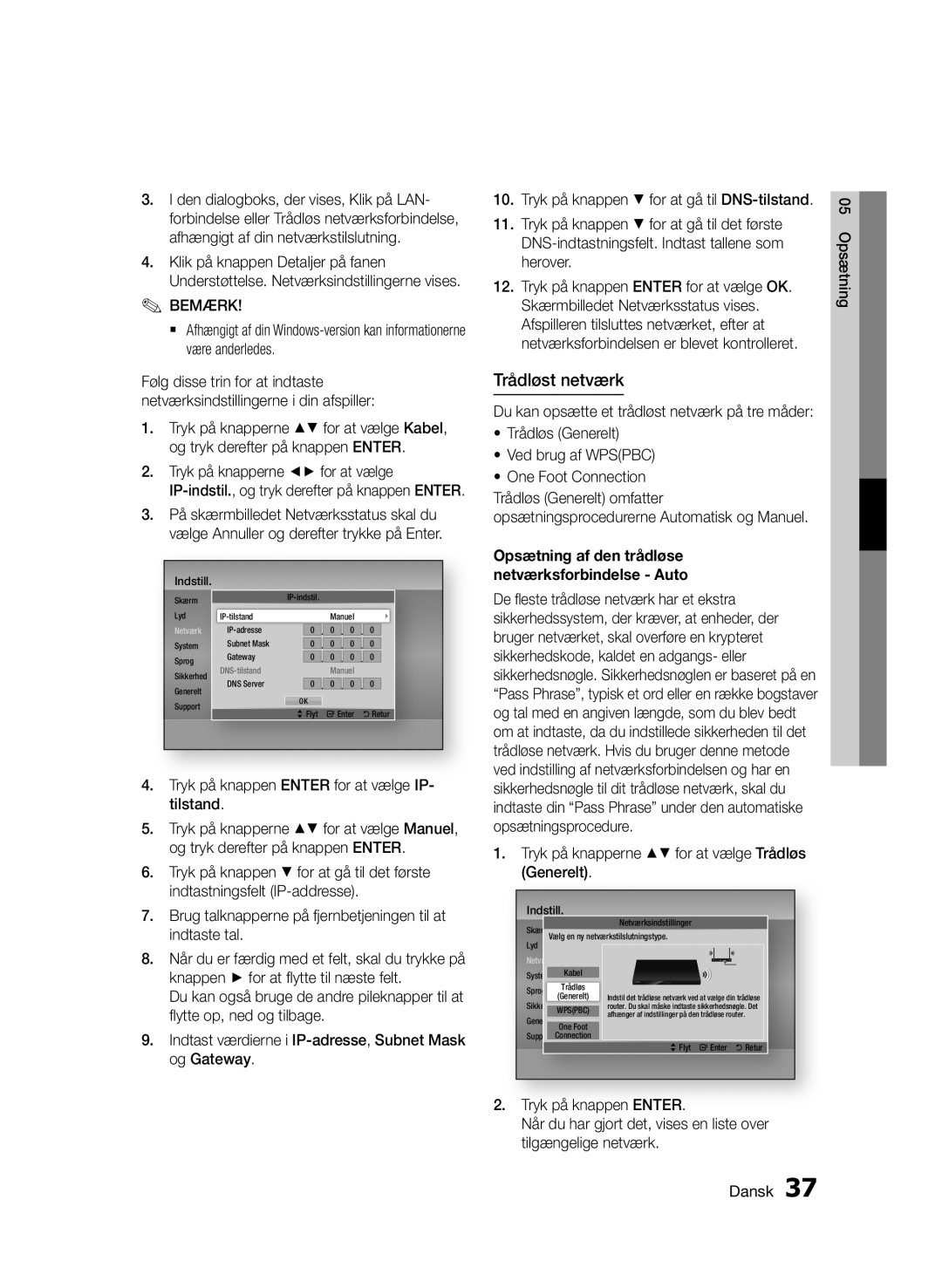 Samsung BD-D7000/XE manual Trådløst netværk 