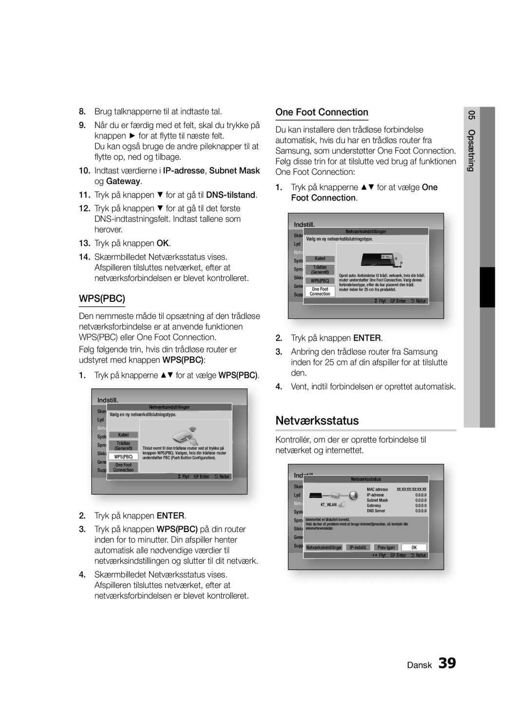 Samsung BD-D7000/XE manual Netværksstatus, Brug talknapperne til at indtaste tal, Tryk på knappen Enter 