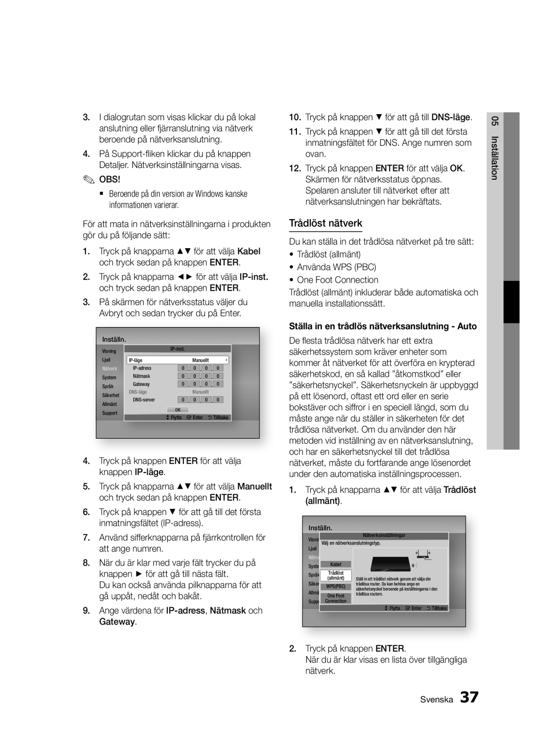 Samsung BD-D7000/XE manual Trådlöst nätverk 