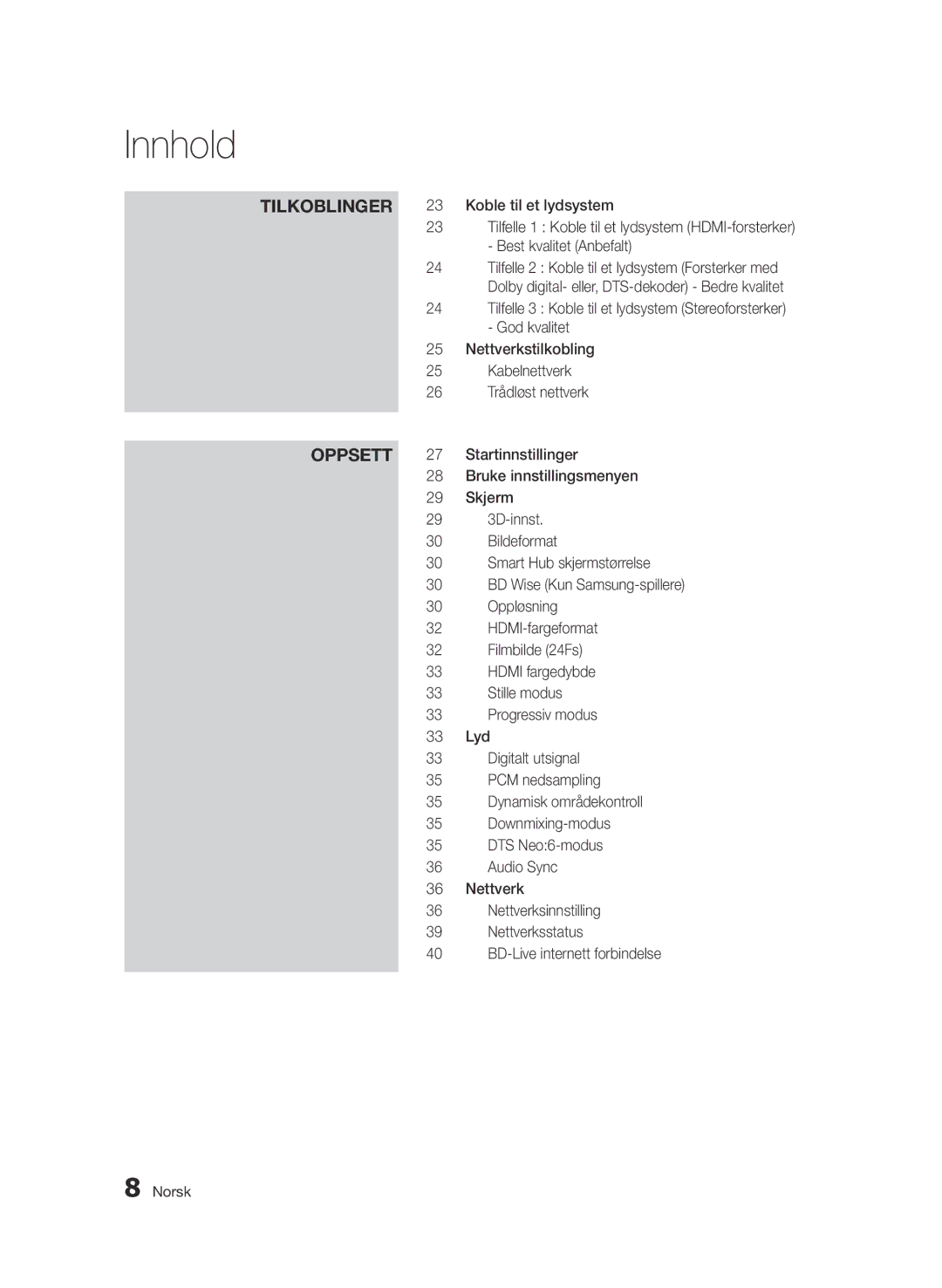 Samsung BD-D7000/XE Koble til et lydsystem, Best kvalitet Anbefalt, God kvalitet, Nettverkstilkobling, Kabelnettverk, Lyd 