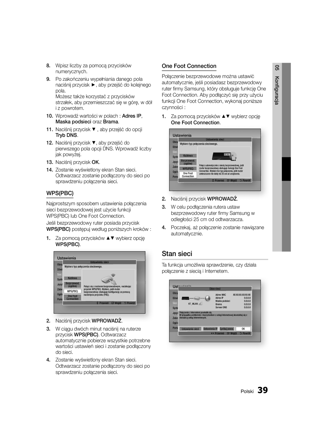 Samsung BD-D7000/XN, BD-D7000/EN, BD-D7000/ZF, BD-D7000/XE manual Stan sieci 