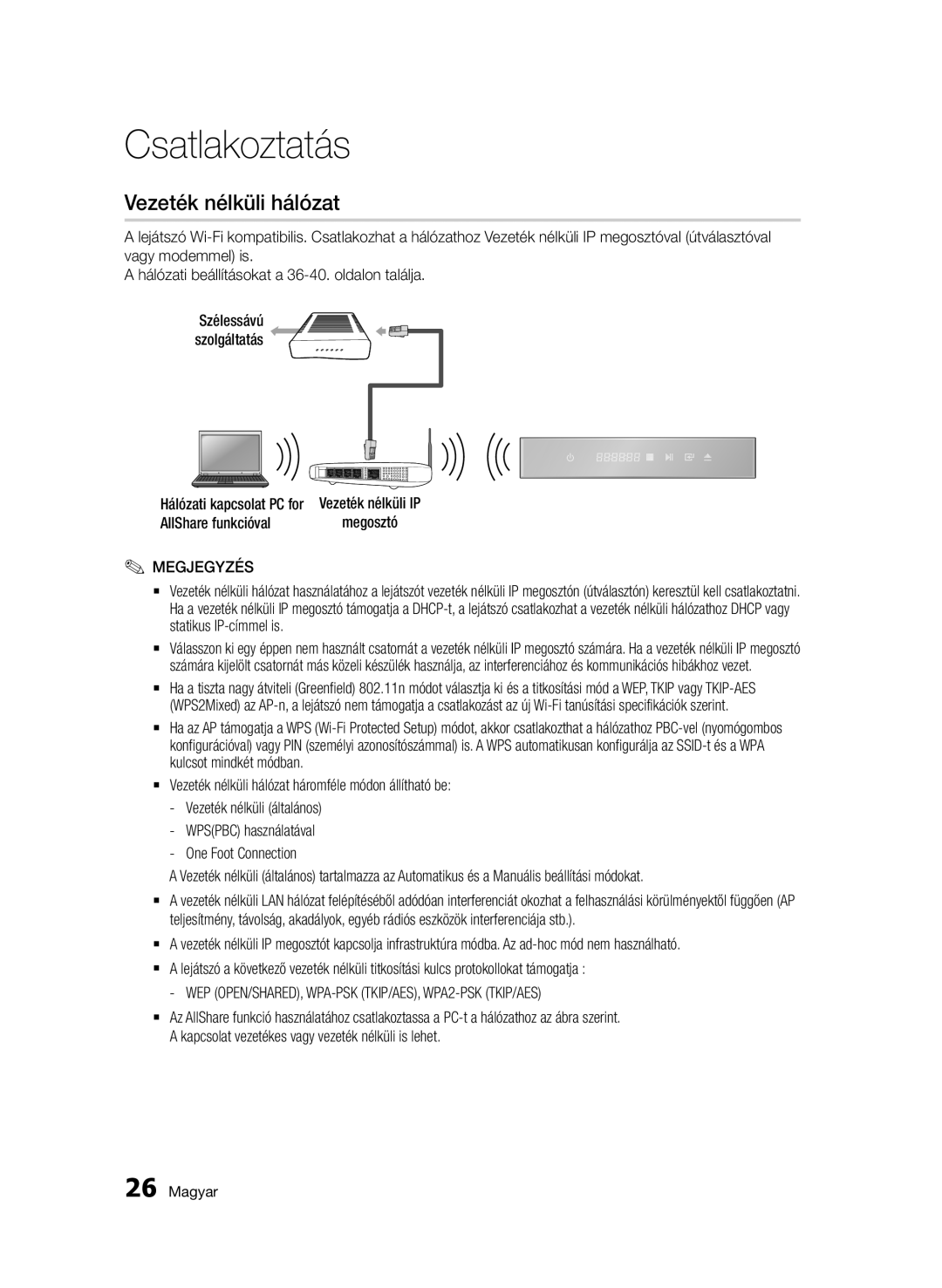 Samsung BD-D7000/XE, BD-D7000/XN manual Statikus IP-címmel is, Vezeték nélküli hálózat háromféle módon állítható be 