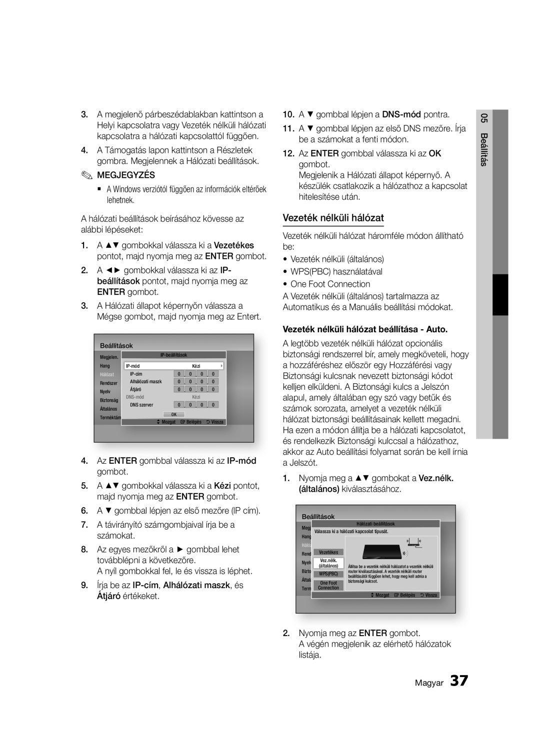 Samsung BD-D7000/ZF, BD-D7000/XN, BD-D7000/EN, BD-D7000/XE manual Vezeték nélküli hálózat beállítása Auto 