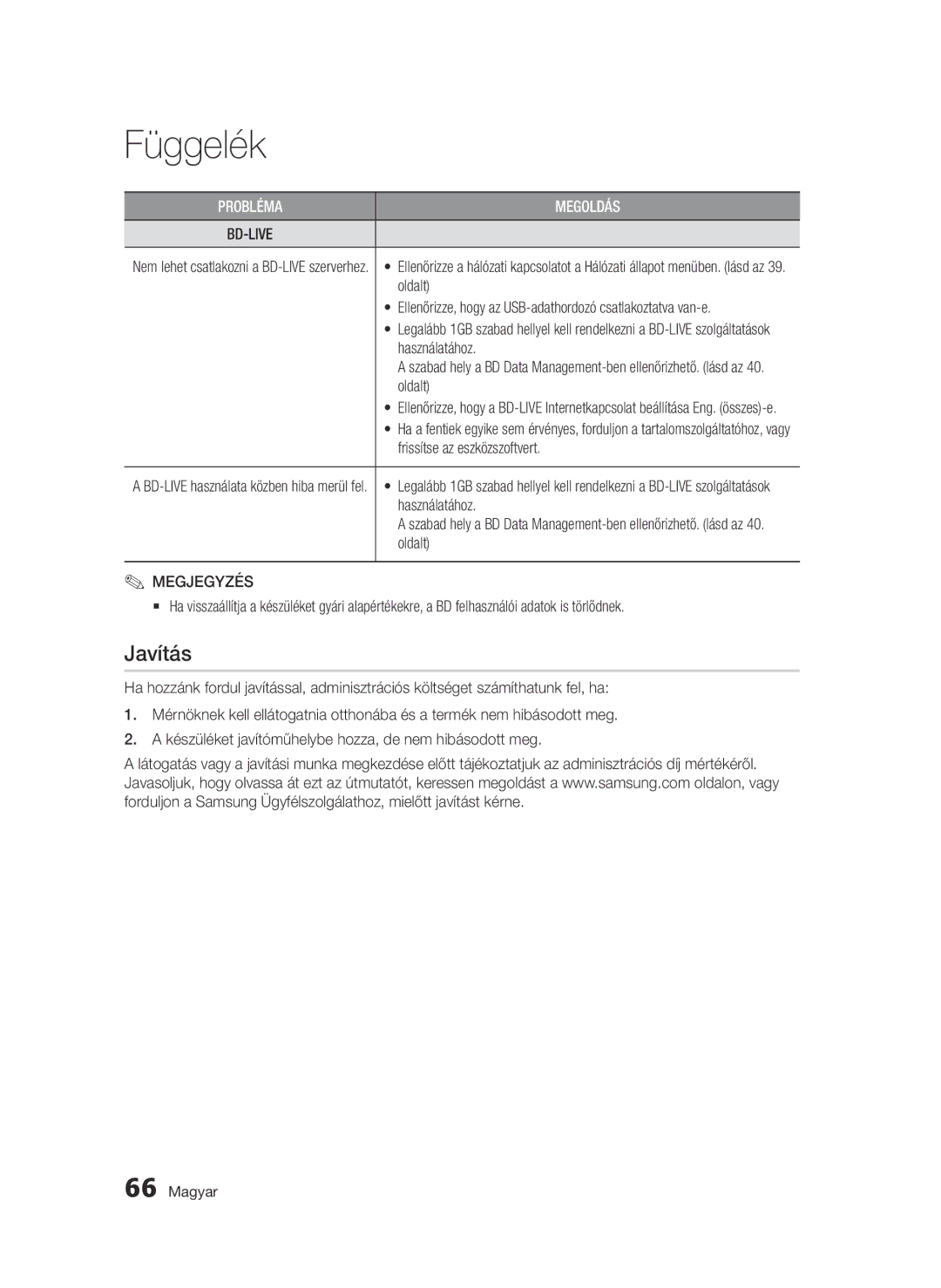 Samsung BD-D7000/XE, BD-D7000/XN, BD-D7000/EN, BD-D7000/ZF manual Javítás, Oldalt, Frissítse az eszközszoftvert 