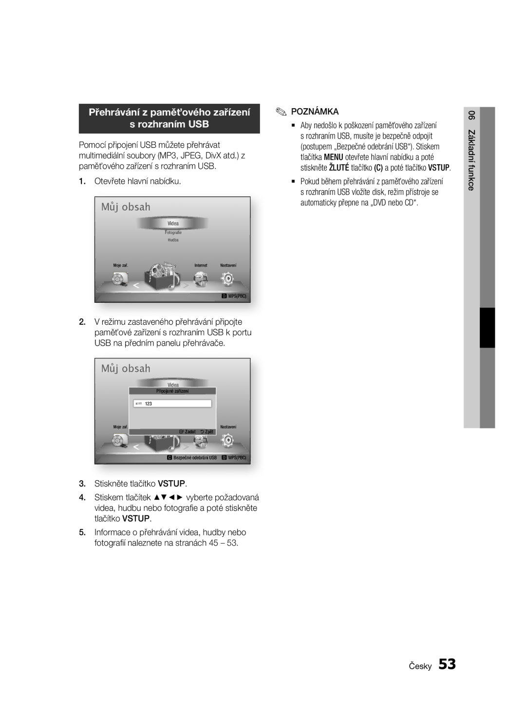 Samsung BD-D7000/ZF, BD-D7000/XN, BD-D7000/EN manual Přehrávání z paměťového zařízení rozhraním USB, Otevřete hlavní nabídku 