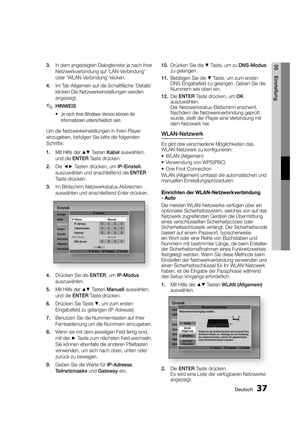 Samsung BD-D7000/EN, BD-D7000/XN, BD-D7000/ZF, BD-D7000/XE manual Einrichten der WLAN-Netzwerkverbindung Auto 