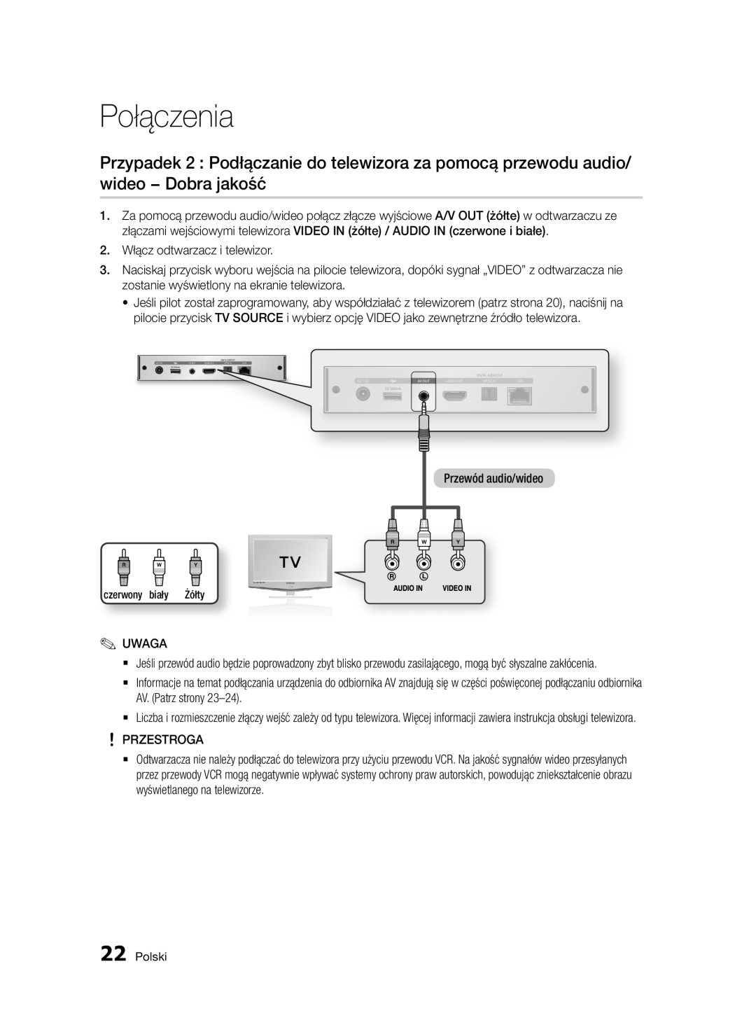 Samsung BD-D7000/XE, BD-D7000/XN, BD-D7000/EN, BD-D7000/ZF manual Przewód audio/wideo, Czerwony biały Żółty 