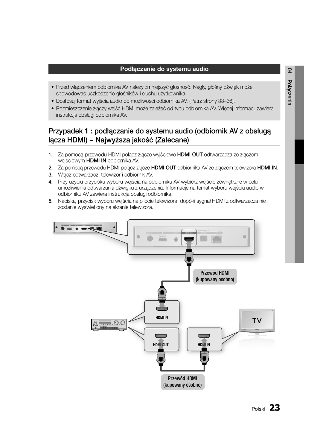 Samsung BD-D7000/XN, BD-D7000/EN, BD-D7000/ZF, BD-D7000/XE manual Podłączanie do systemu audio 