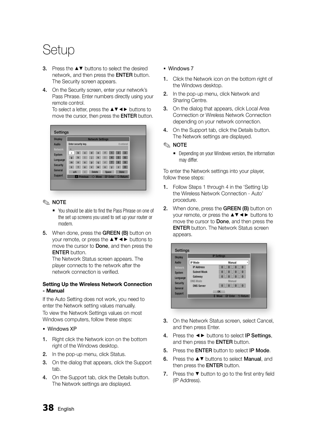 Samsung BD-D7000/ZF, BD-D7000/XN, BD-D7000/EN, BD-D7000/XE manual Setting Up the Wireless Network Connection Manual 