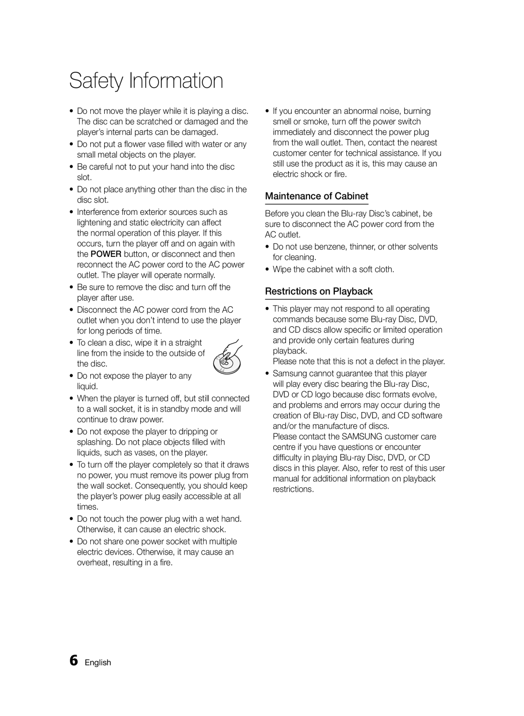 Samsung BD-D7000/ZF, BD-D7000/XN, BD-D7000/EN, BD-D7000/XE manual Maintenance of Cabinet, Restrictions on Playback 