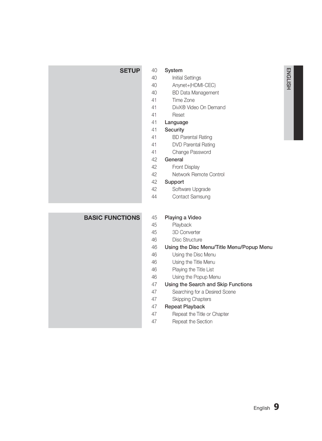 Samsung BD-D7000/EN, BD-D7000/XN, BD-D7000/ZF, BD-D7000/XE manual Setup Basic Functions 