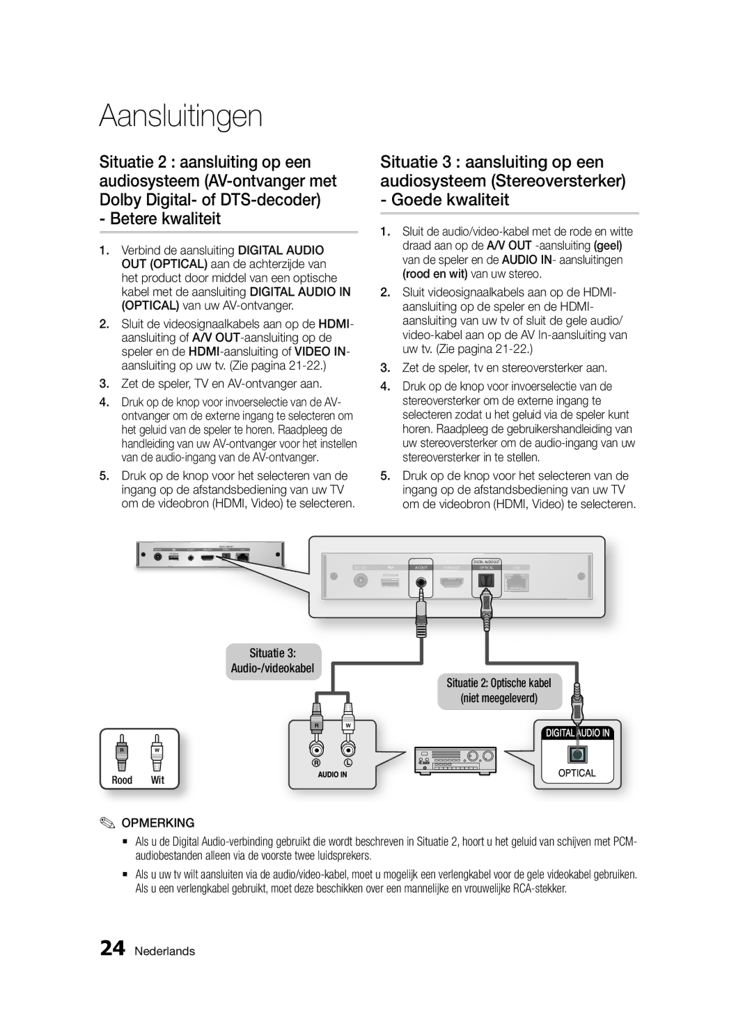 Samsung BD-D7000/ZF, BD-D7000/XN, BD-D7000/EN manual Betere kwaliteit, Zet de speler, tv en stereoversterker aan, Rood Wit 