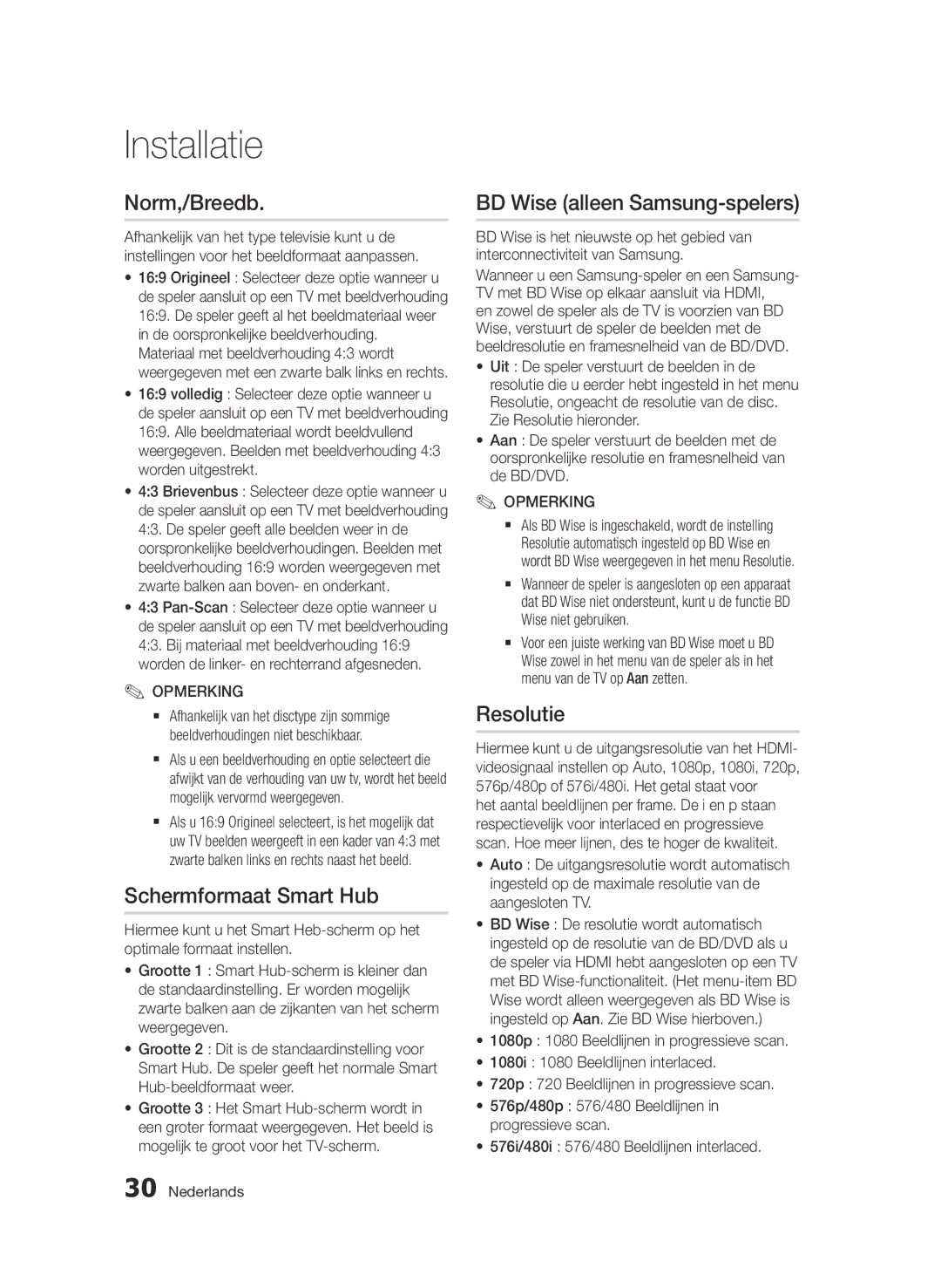 Samsung BD-D7000/XN, BD-D7000/EN manual Norm,/Breedb, Schermformaat Smart Hub, BD Wise alleen Samsung-spelers, Resolutie 
