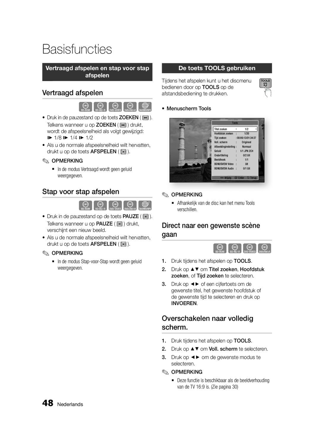 Samsung BD-D7000/ZF, BD-D7000/XN manual Vertraagd afspelen, Stap voor stap afspelen, Direct naar een gewenste scène gaan 