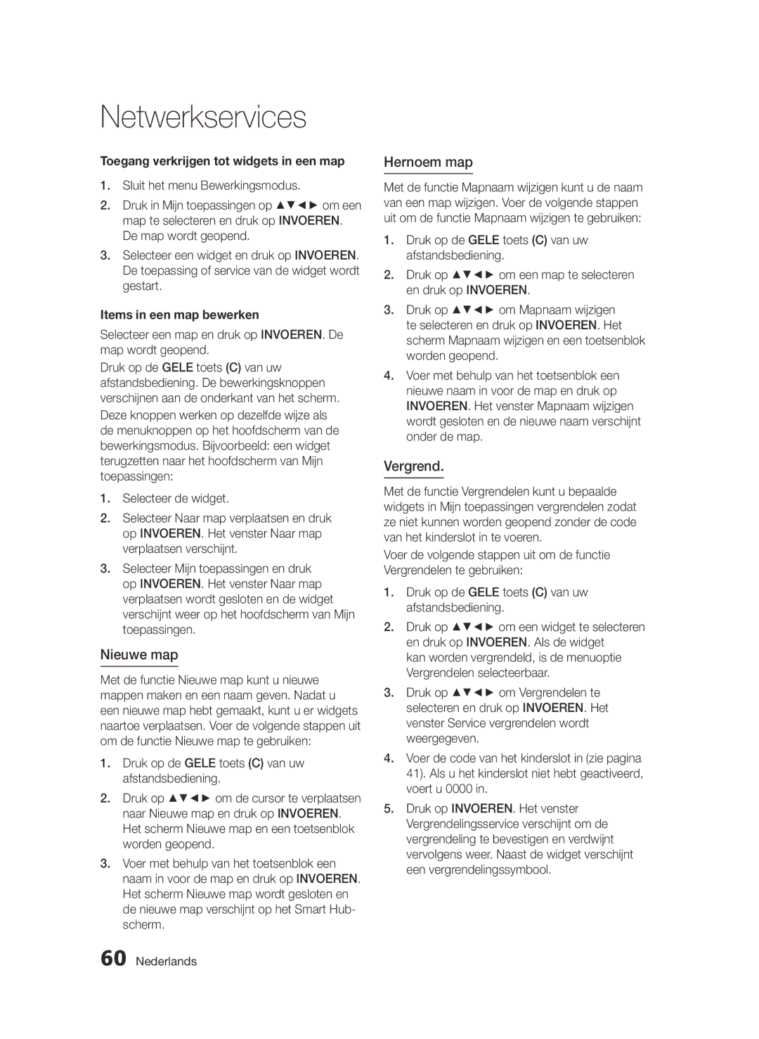 Samsung BD-D7000/ZF, BD-D7000/XN, BD-D7000/EN Nieuwe map, Hernoem map, Vergrend, Toegang verkrijgen tot widgets in een map 