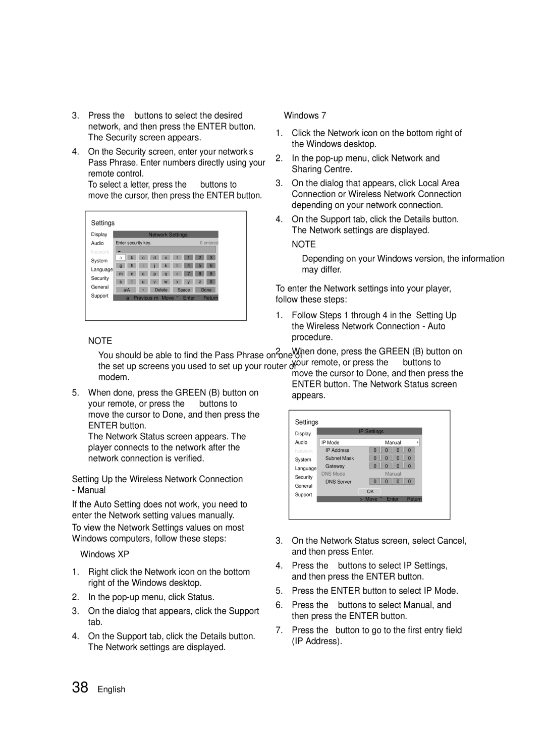 Samsung BD-D7000/ZF, BD-D7000/XN, BD-D7000/EN, BD-D7000/XE manual Setting Up the Wireless Network Connection Manual 