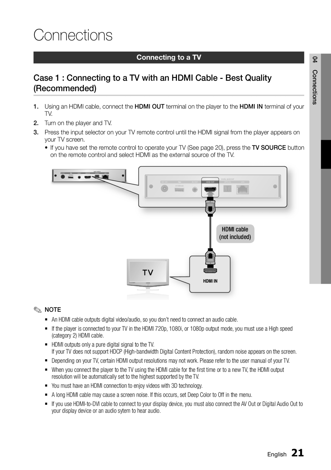 Samsung BD-D7000/ZA user manual Connections, Connecting to a TV 