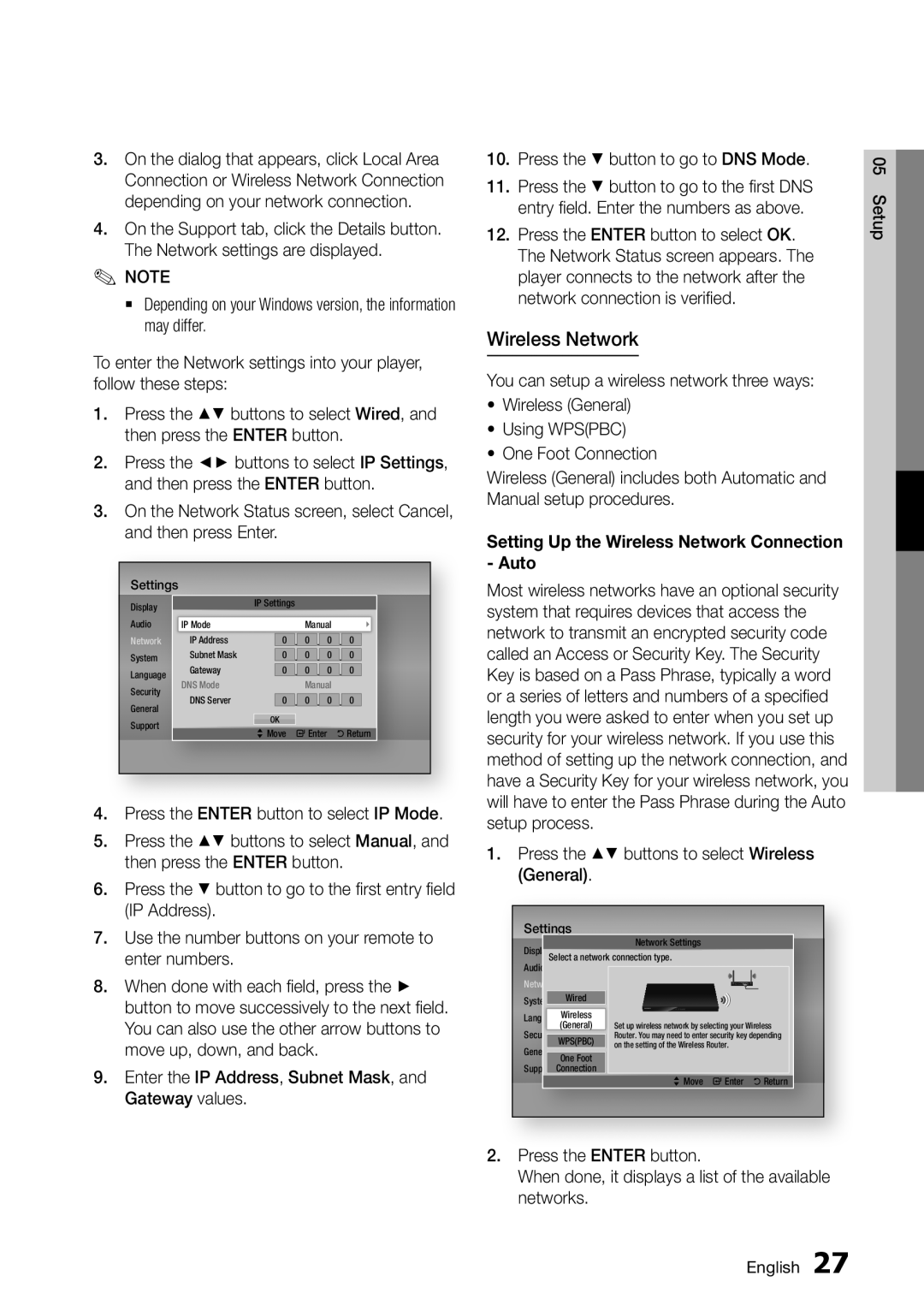 Samsung BD-D7000/ZA user manual Setting Up the Wireless Network Connection Auto 