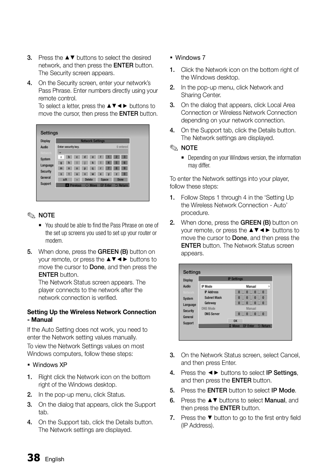 Samsung BD-D7000/ZA user manual Setting Up the Wireless Network Connection Manual 